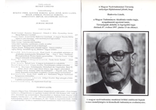 Juhsz Dezs - Magyar Nyelv  - Magyar Nyelvtudomnyi Trsasg folyirata XCIII. vf. 1997. 3. sz.