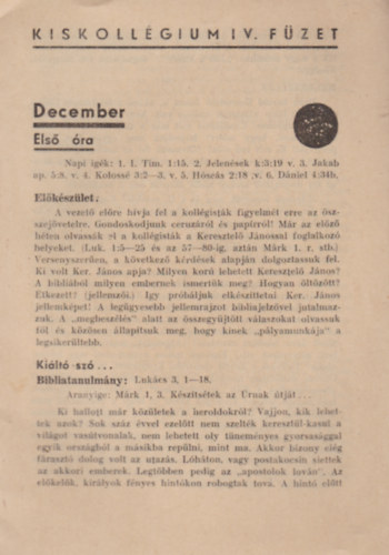 Kiskollégium IV. füzet - December