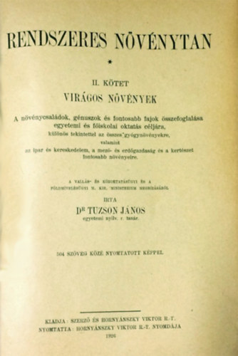 Dr. Tuzson Jnos - Rendszeres nvnytan I-II.