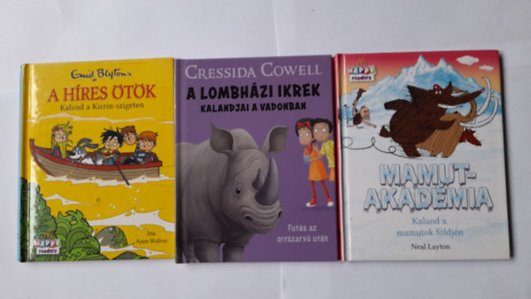 Cressida Cowell, Anne Walton Neal Layton - Mamutakad�mia - Kaland a mamutok f�ldj�n +  A lombh�zi ikrek kalandjai a vadonban - Fut�s az orrszarv� ut�n +  A h�res �t�k (Kaland a Kirrin-szigeten)  (3 m�)                          )