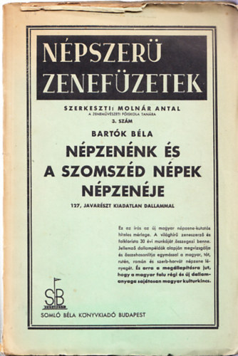 Molnr Antal  (szerk.) - Npszer zenefzetek 3. - Bartk Bla: Npzennk s a szomszd npek npzenje (I. kiads)