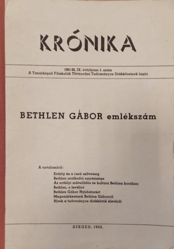 KRNIKA: Bethlen Gbor emlkszm 1981/82. IX. vfolyam 1. szm.