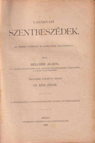 Melcher Alajos - Vas�rnapi szentbesz�dek