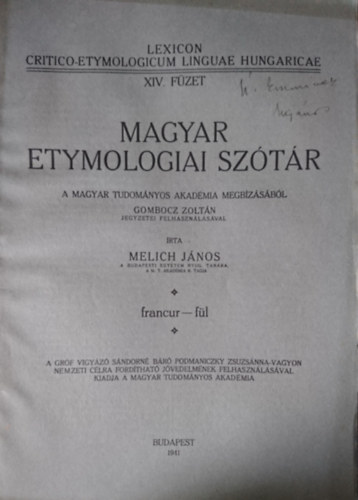 Melich J�nos - Magyar etymologiai sz�t�r XIV. f�zet