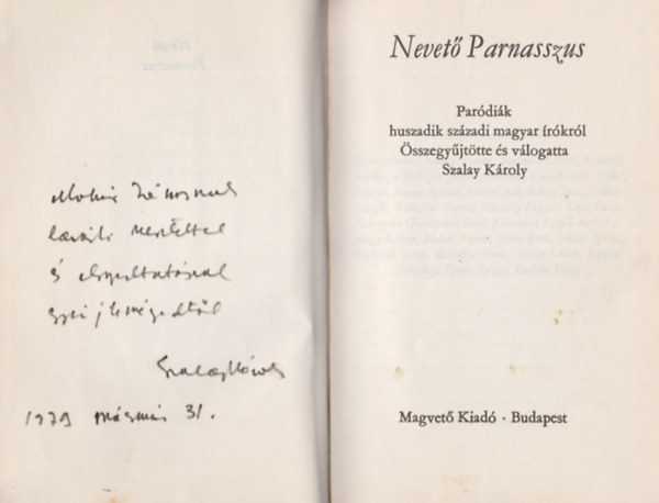 Szalay Kroly vlog. - Nevet Parnasszus (Dediklt)
