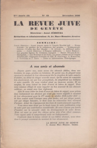 José Jéhouda - La Revue Juive de Genéve - Décembre 1936