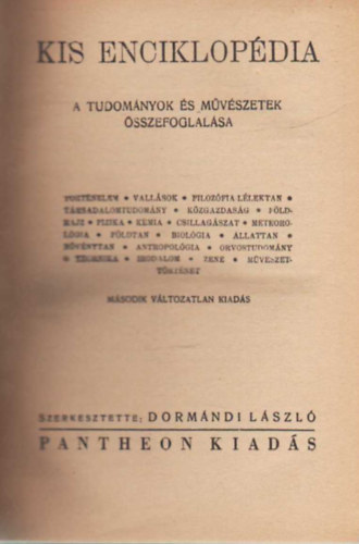 Kis enciklopdia. Tudomnyok s mvszetek sszefoglalsa