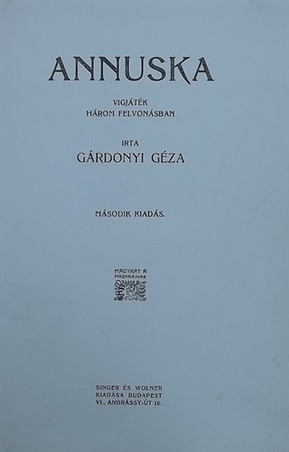Gárdonyi Géza - Annuska - Vígjáték három felvonásban