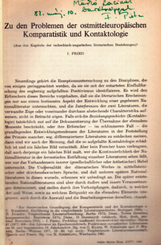 Fried Istv�n - Zu den Problemen der ostmitteleurop�ischen Komparatistik und Kontaktologie (dedik�lt)