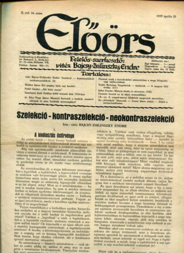 vit�z Bajcsy-Zsilinszky Endre  ( felel�s szerkeszt�) - El��rs foly�irat II. �vf. 16. sz�m. 1929. �prilis 20.