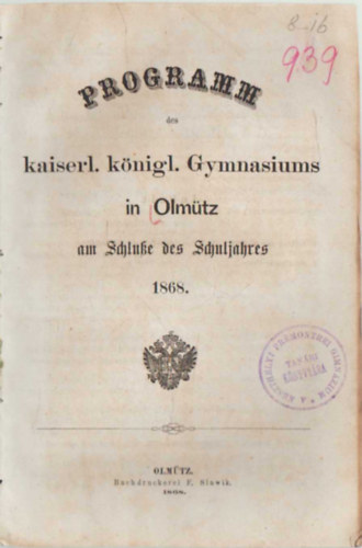 Programm kaiserl. knigl. Gymnasiums in Olmtz am Schluke des Schuljahres