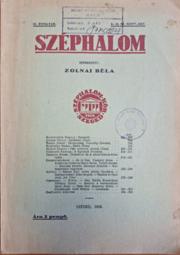 Zolnai B�la  (szerk.) - Sz�phalom III. �vfolyam 9-10. sz. szept.-okt.