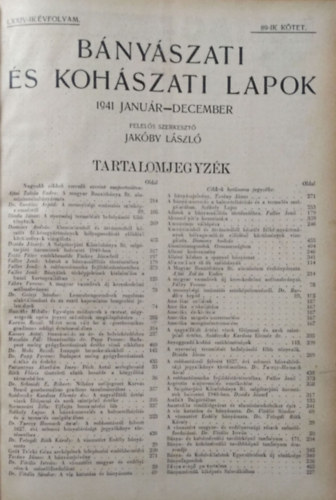 Jak�by L�szl�  (szerk.) - B�ny�szati �s koh�szati lapok 1941 janu�r - december