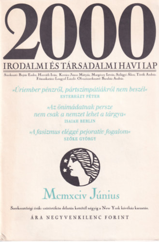 2000 Irodalmi s Trsadalmi Havi Lap - 1994. Jnius