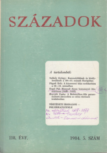 Szzadok 1984/5. (A Magyar Trtnelmi Trsulat kzlnye)