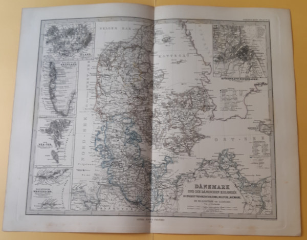 Petermann, A - D�nemark und die D�nischen Kolonien. Preussische Provinz Schleswig-Holstein, Stieler's Hand-Atlas No. 44, 1 : 1.500.000 (ca. 48 x 39 cm) t�rk�p