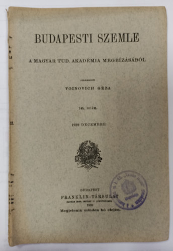 Voinovich G�za  (szerk) - Budapesti szemle 745. sz�m