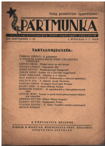 Prtmunka - A Magyar Kommunista Prt szervezeti kzlnye (1945. szemptember 1-15.)