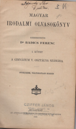 Dr. Radics Ferenc - Magyar irodalmi olvas�k�nyv I. k�tet a gimn�zium V. oszt�lya sz�m�ra