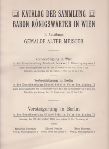 Katalog Der Sammlung Baron Königswarter in Wien
