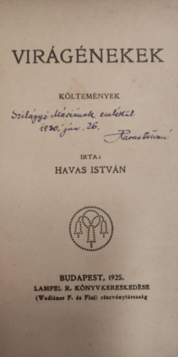 Havas Istv�n - Vir�g�nekek -k�ltem�nyek - dedik�lt