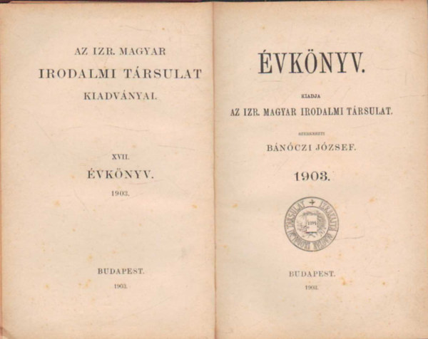 Bnczi Jzsef - Az Izr.  Magyar Irodalmi Trsulat kiadvnya - vknyv