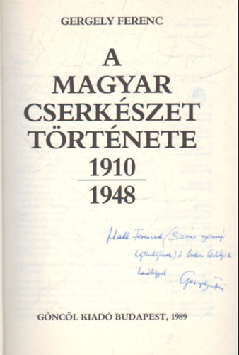 Gergely Ferenc - A magyar cserk�szet t�rt�nete 1910-1948
