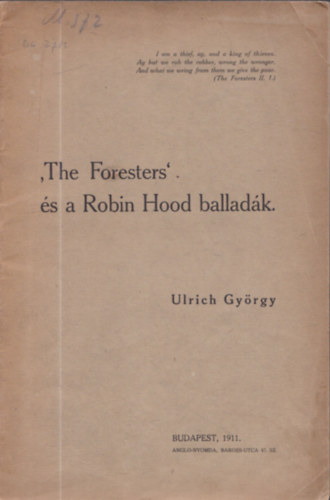 Ulrich Gyrgy - 'The Foresters' s a Robin Hood balladk