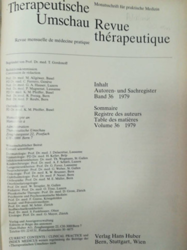 Therapeutische Umschau Revue th�rapeutique 1979 teljes �vfolyam egybek�tve