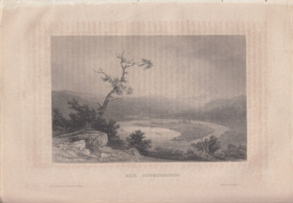 Der Susquehanna (folyó, az USA északkeleti részén, Észak-Amerika) (16x23,5 cm lapméretű eredeti acélmetszet, 1856-ból)