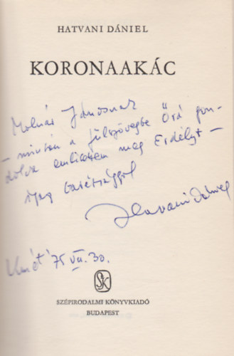 Hatvani Dániel - Koronaakác (Dedikált)