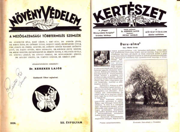 Dr. Kerekes Lajos  (szerk.) - N�v�nyv�delem 1936. XII. �vfolyam �s Kert�szet 1936. X. �vfolyam teljes (egybek�tve)