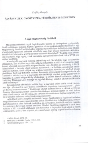 Csiff�ry Gergely - �sv�nyvizek, gy�gyvizek, f�rd�k Heves megy�ben - Agria  XXXIV. - K�l�nlenyomat