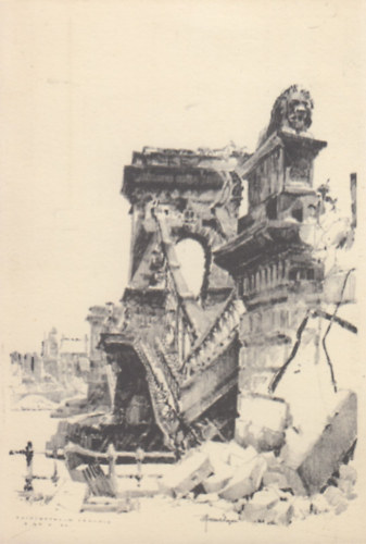 A felrobbantott Lánchíd (régi képeslap)