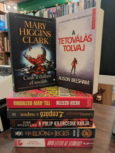 Hesh Kestin, Alison Belsham, Mary Higgins Clark, Dirk Rossmann, Gesztesi Károly, Emma Rowley Laura Restrepo - 8 db-os krimi KÖNYVMENTŐ AJÁNLAT: Hová lettek az eltűntek?, Ha eljön a jeges, A polip kilencedik karja, Csak a dallam él tovább, A tetoválás tolvaj, Tel-Aviv ostroma, Leopárd a napon