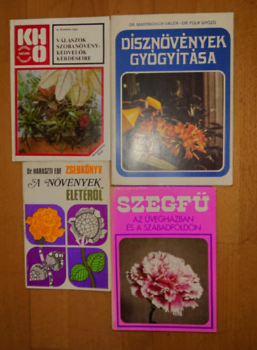 Dr. Dr. Komisz�r Lajos, SZERZ�:  Dr. Martinovich Val�r Haraszti Ede - Dr. Folk Gy�z� - 4 k�nyv a d�szn�v�nyekr�l: D�szn�v�nyek gy�gy�t�sa, V�laszok szoban�v�ny-kedvel�k k�rd�seire, Szekf� - �vegh�zban �s szabadon, Zsebk�nyv a n�v�nyek �let�r�l
