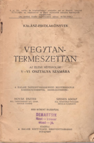 Szenes Adolf, Biss Rbert Novk Eszter - Vegytan-termszettan az elemi npiskolk V-VI. osztlya szmra
