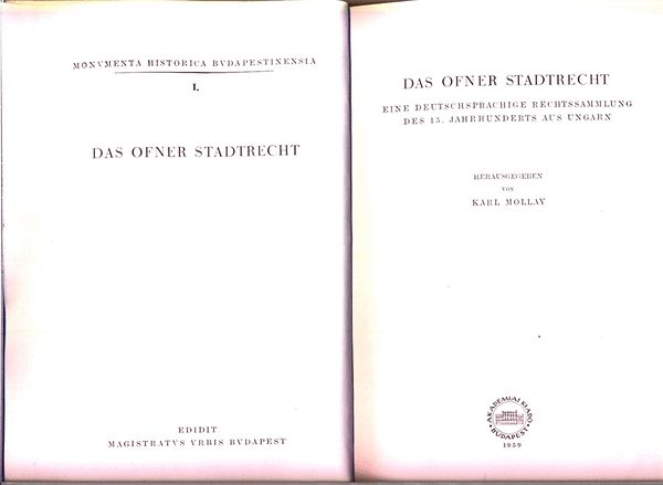 Karl Mollay - Das ofner stadtrecht