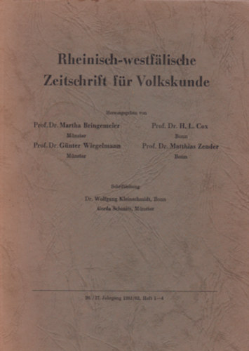 Matthias Zender  (szerk.), Martha Bringemeier (szerk.), Gnter Wiegelmann (szerk.) H. L. Cox (Szerk.) - Rheinisch-Westflische - Zeitschrift fr Volkskunde