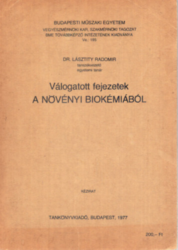 Dr. L�sztity Radomir - V�logatott fejezetek a n�v�nyi biok�mi�b�l