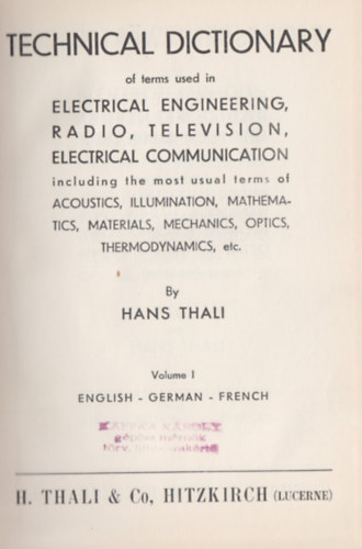 Hans Thali - Technical dictionary
