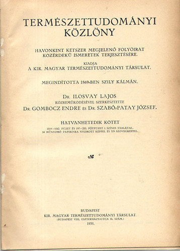 DR. ilosvay-Dr. Gombocz-Szab� - Term�szettudom�nyi k�zl�ny 1935