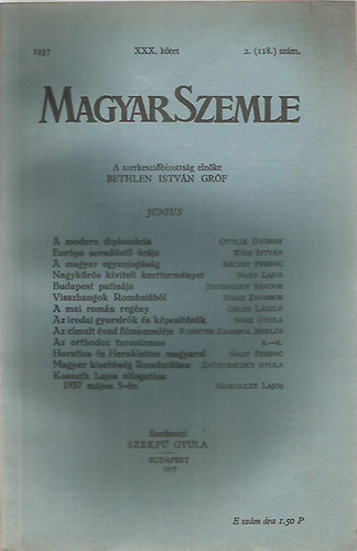 Bethlen Istv�n gr�f - Magyar Szemle 1937. j�nius XXX. k�tet 2. (118) sz�m