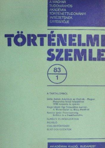R�nki Gy�rgy  (f�szerk.) - T�rt�nelmi szemle 83/1.