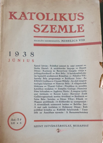 Mihelics Vid /szerk./ - Katolikus szemle 1938 június