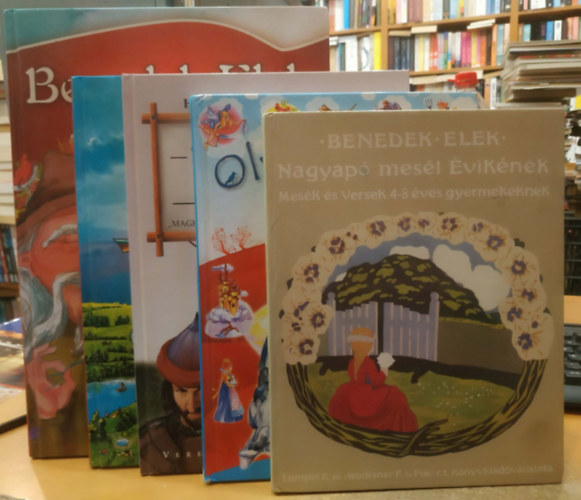Benedek Elek - 5 db Benedek Elek nagyalakú könyv: Nagyapó mesél Évikének; Törökvész és német elnyomás; Olvasókönyv Benedek Elek műveiből; A juhász és a sárkány; Az aranytulipán