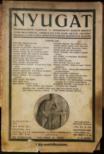 Nyugat XII. �vfolyam 4-5. sz�m 1919. febr. 16.-m�rc. 1. - Ady-eml�ksz�m