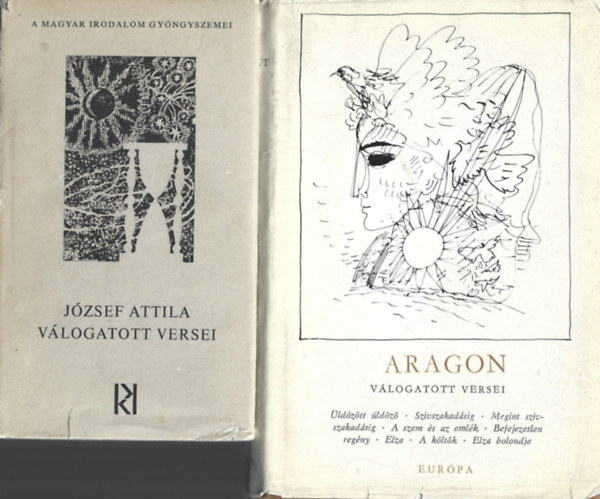 2 db könyv, József Attila válogatott versei, Aragon válogatott versei