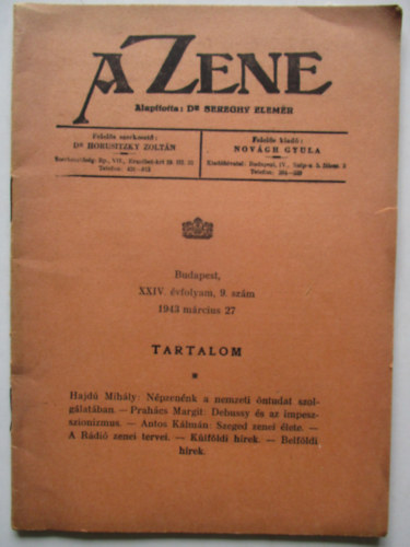 Sereghy Elemr - A Zene XXIV. vfolyam, 9. szm 1943. mrcius 27.