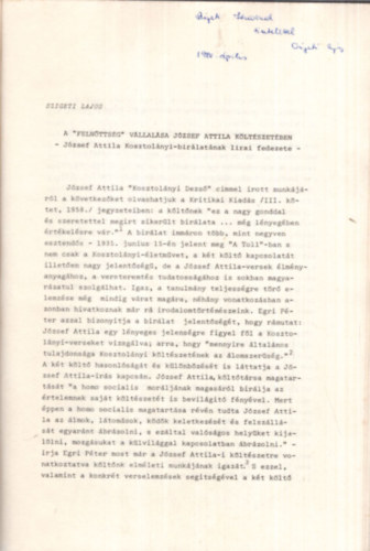 Csukás István, Szigeti Lajos - Acta Historiae Litterarum Hungaricarum Tomus XIV. - Szeged 1976 - Vajansky műveinek magyar világa - A Felnőttség vállalása József Attila költészetében - Dedikált